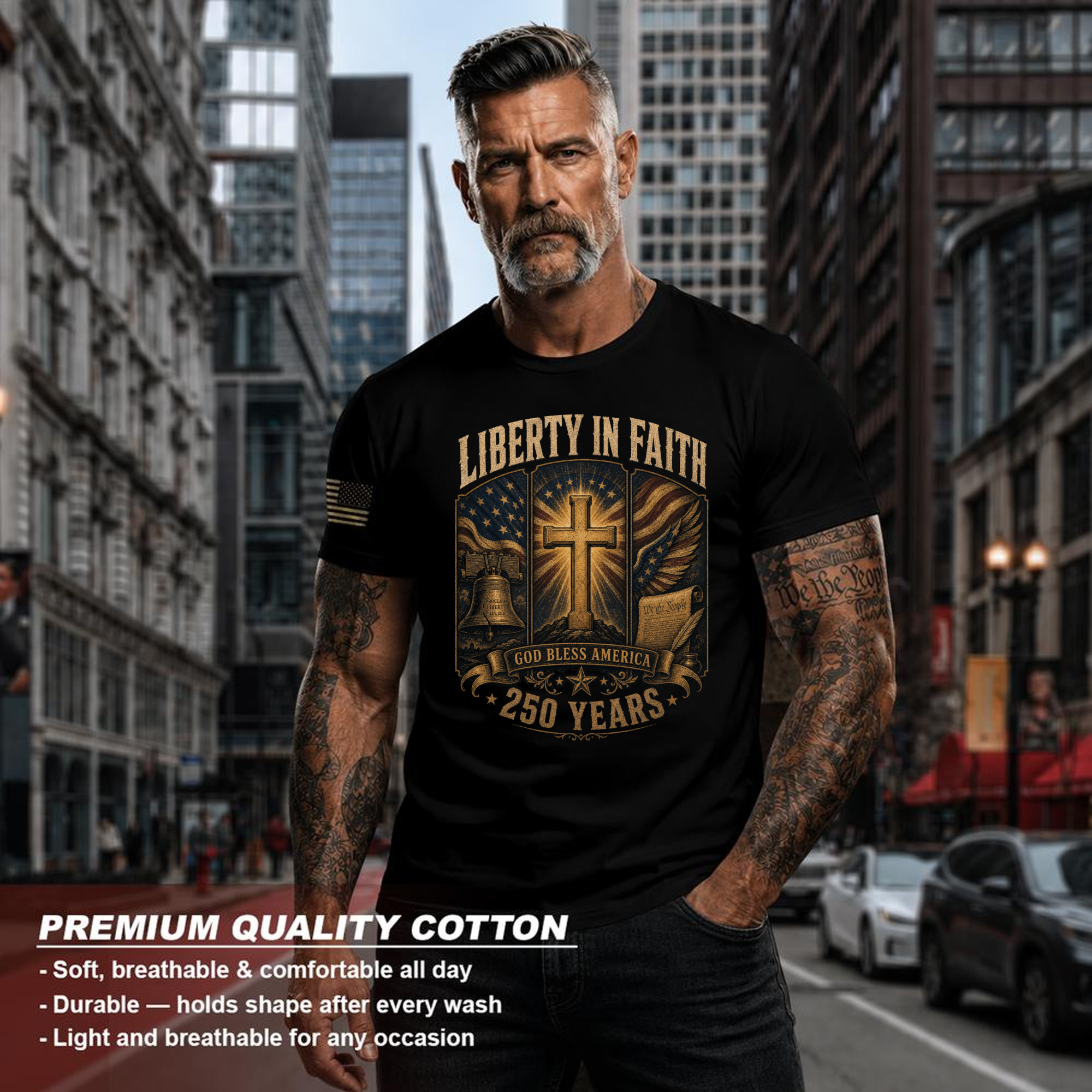 Patriotic Cross Americana Graphic T-Shirt