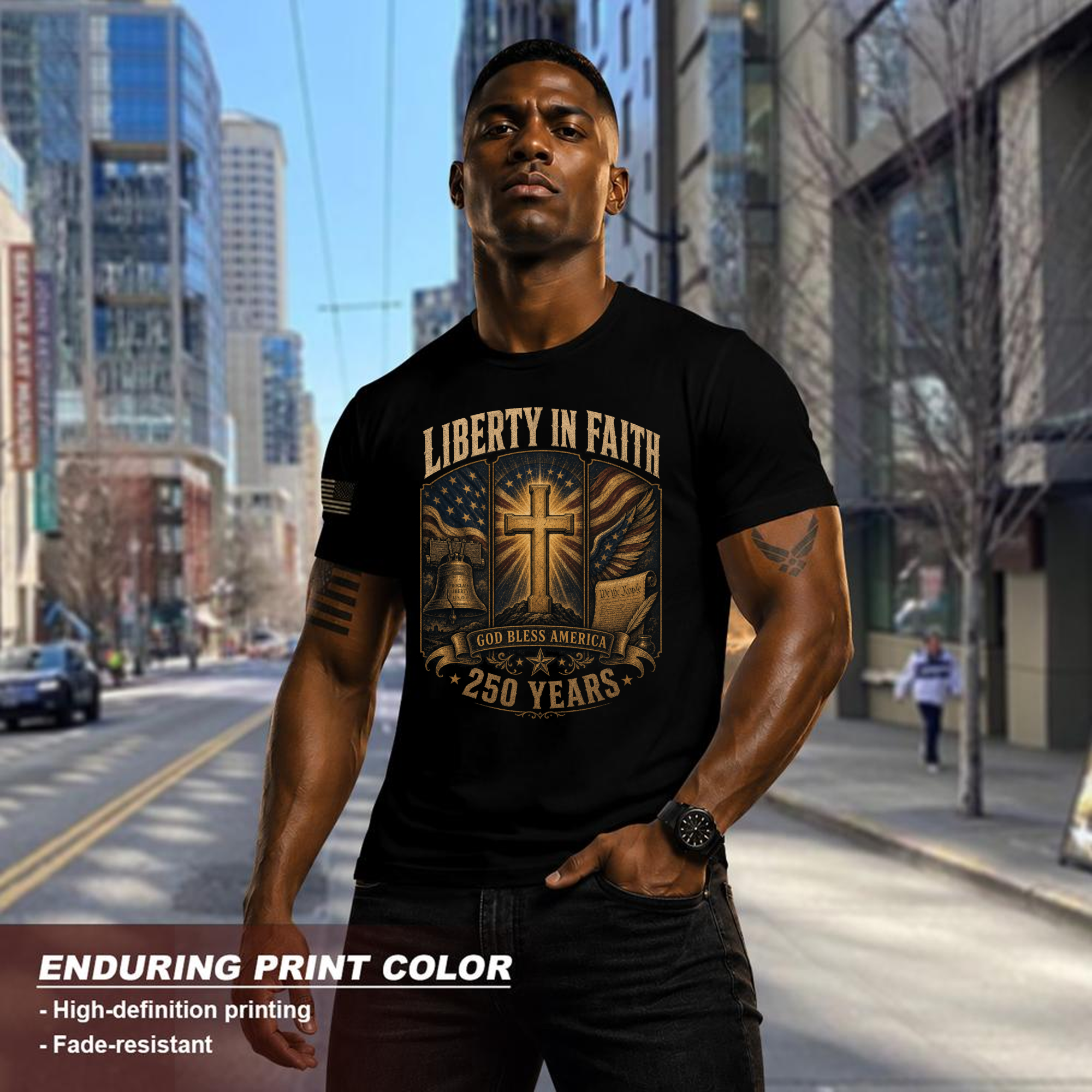 Patriotic Cross Americana Graphic T-Shirt