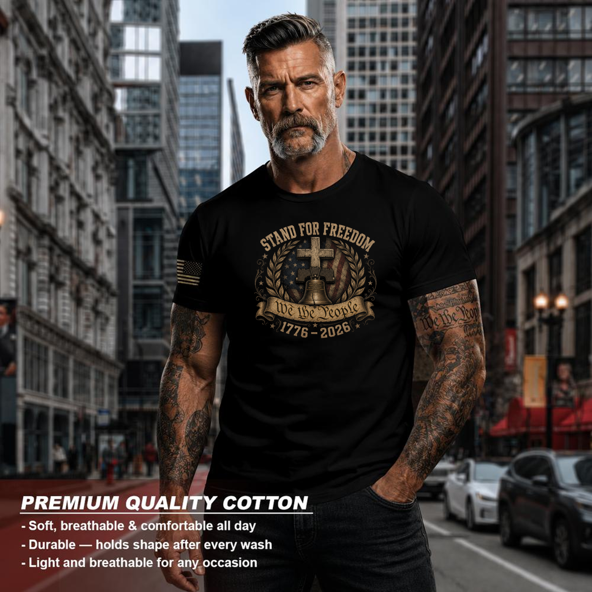 G5000 Vintage American Flag Cross Faith Graphic T-Shirt