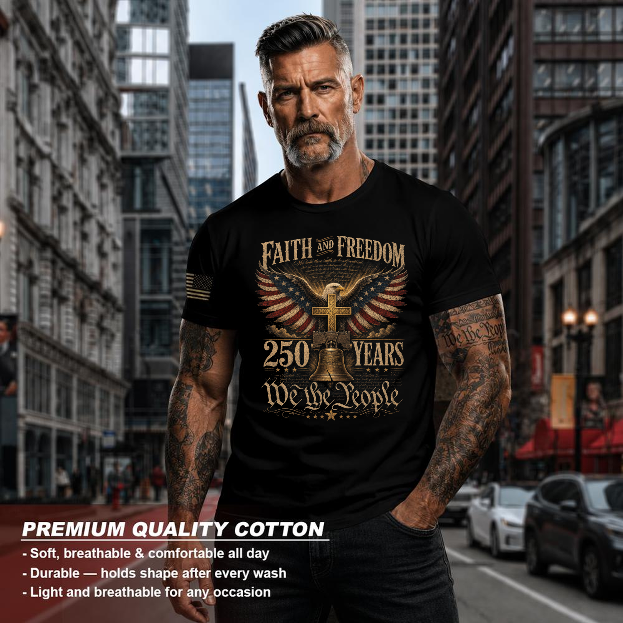 Patriotic Cross Red White Blue Faith Graphic T-Shirt