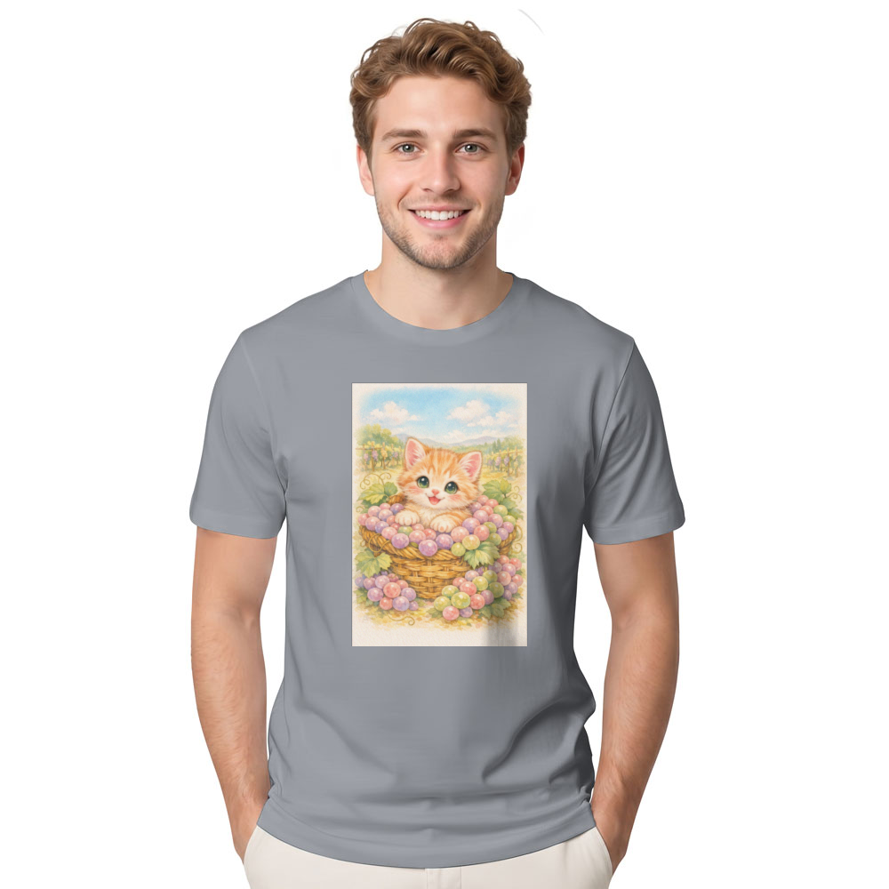 G5000 Vintage Pastel Kitten in a Grape Basket Graphic T-Shirt