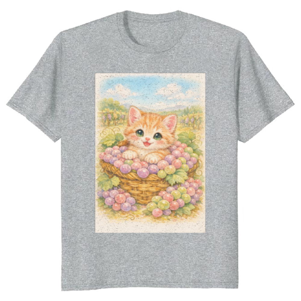 G5000 Vintage Pastel Kitten in a Grape Basket Graphic T-Shirt