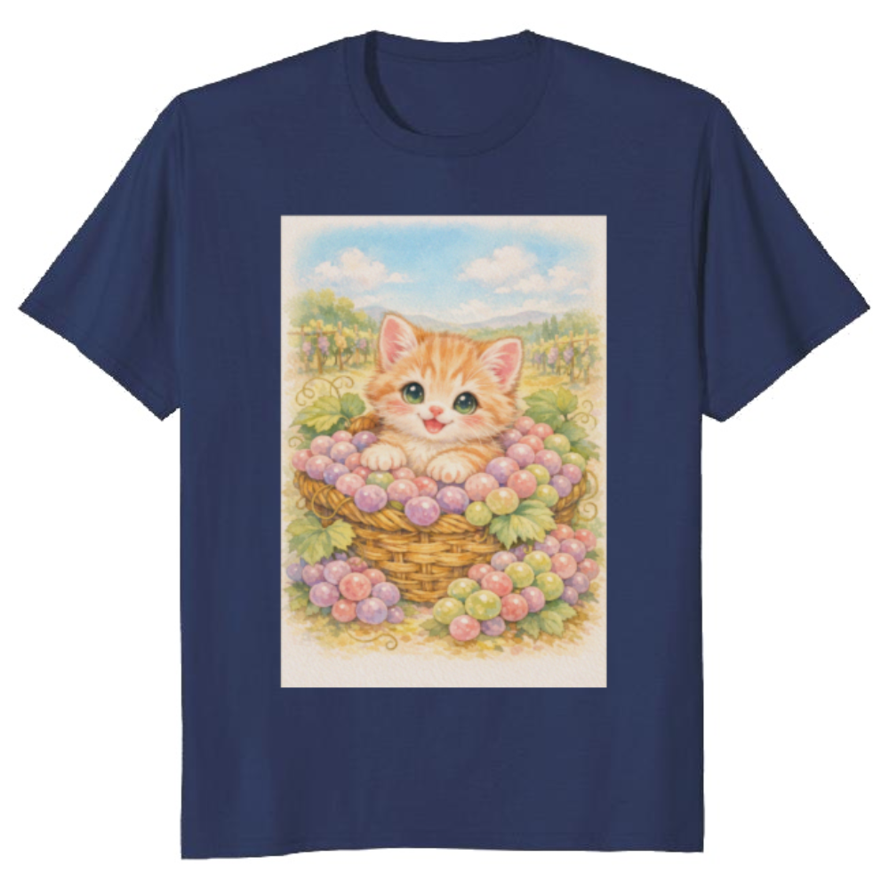 G5000 Vintage Pastel Kitten in a Grape Basket Graphic T-Shirt