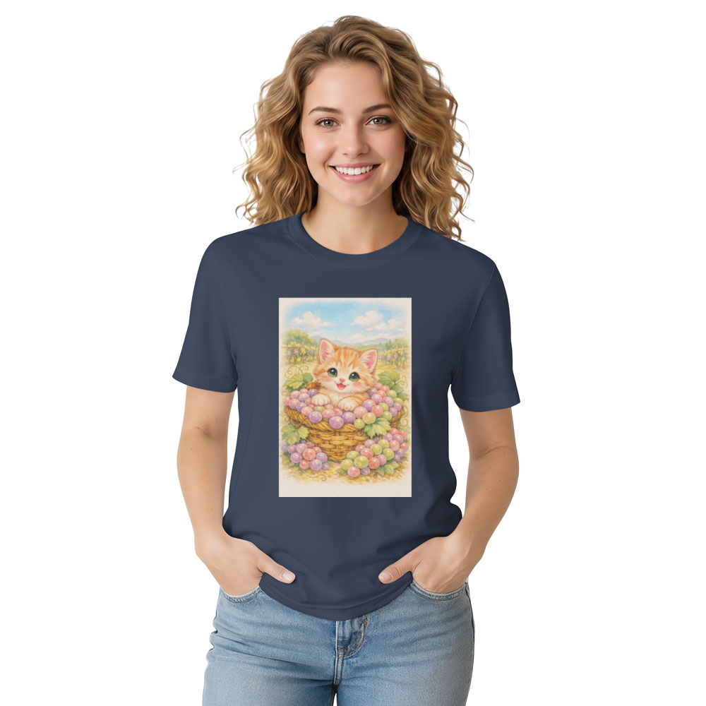 G5000 Vintage Pastel Kitten in a Grape Basket Graphic T-Shirt