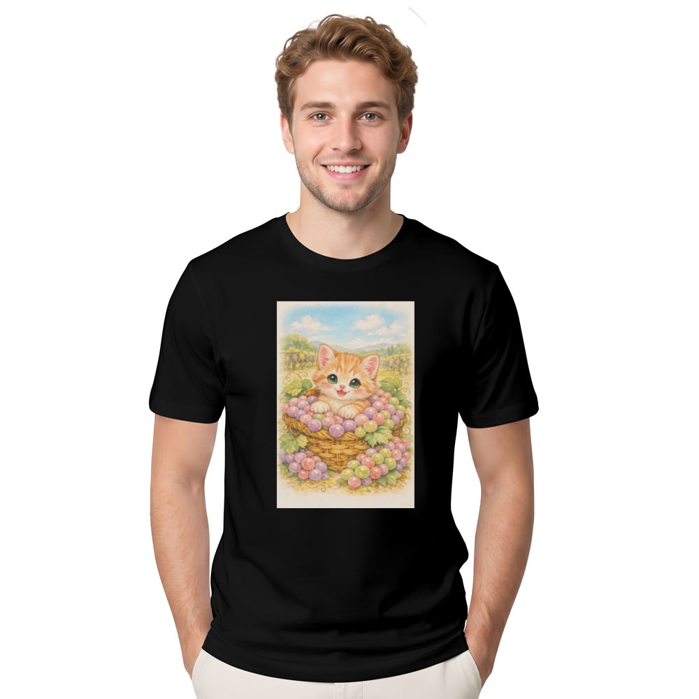 G5000 Vintage Pastel Kitten in a Grape Basket Graphic T-Shirt