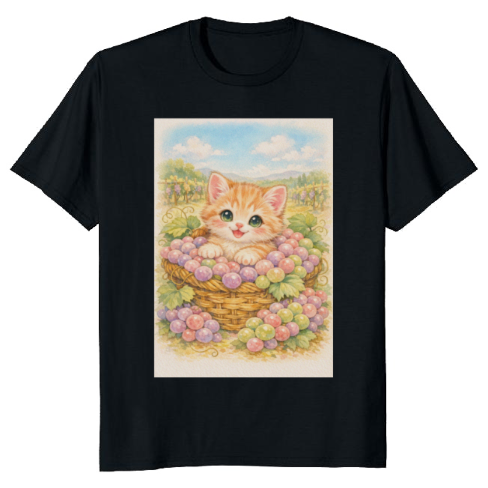 G5000 Vintage Pastel Kitten in a Grape Basket Graphic T-Shirt