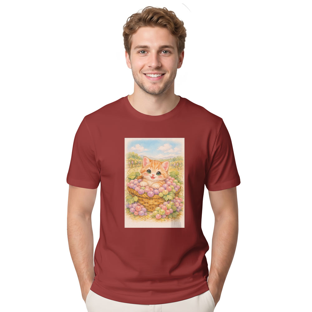G5000 Vintage Pastel Kitten in a Grape Basket Graphic T-Shirt