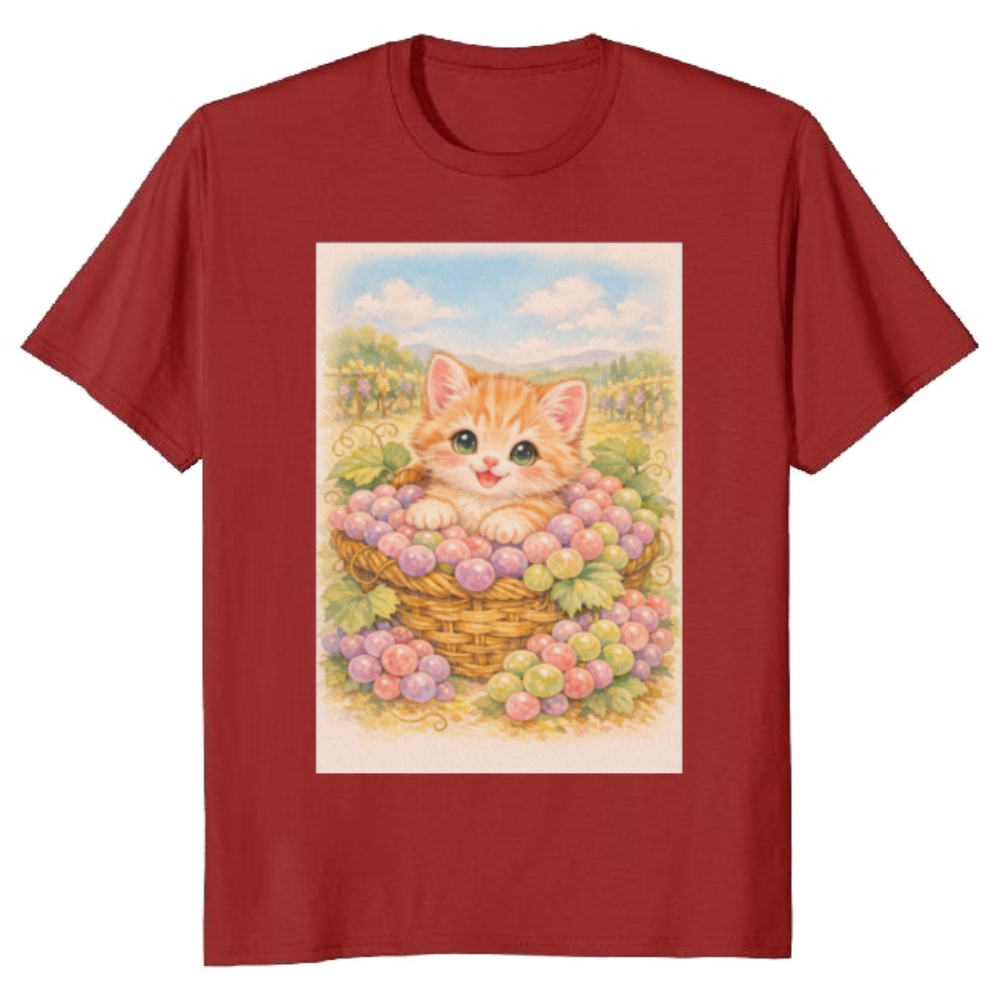 G5000 Vintage Pastel Kitten in a Grape Basket Graphic T-Shirt