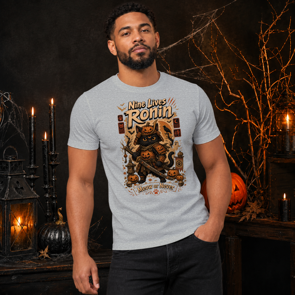 Vintage Halloween Samurai Cat T-Shirt