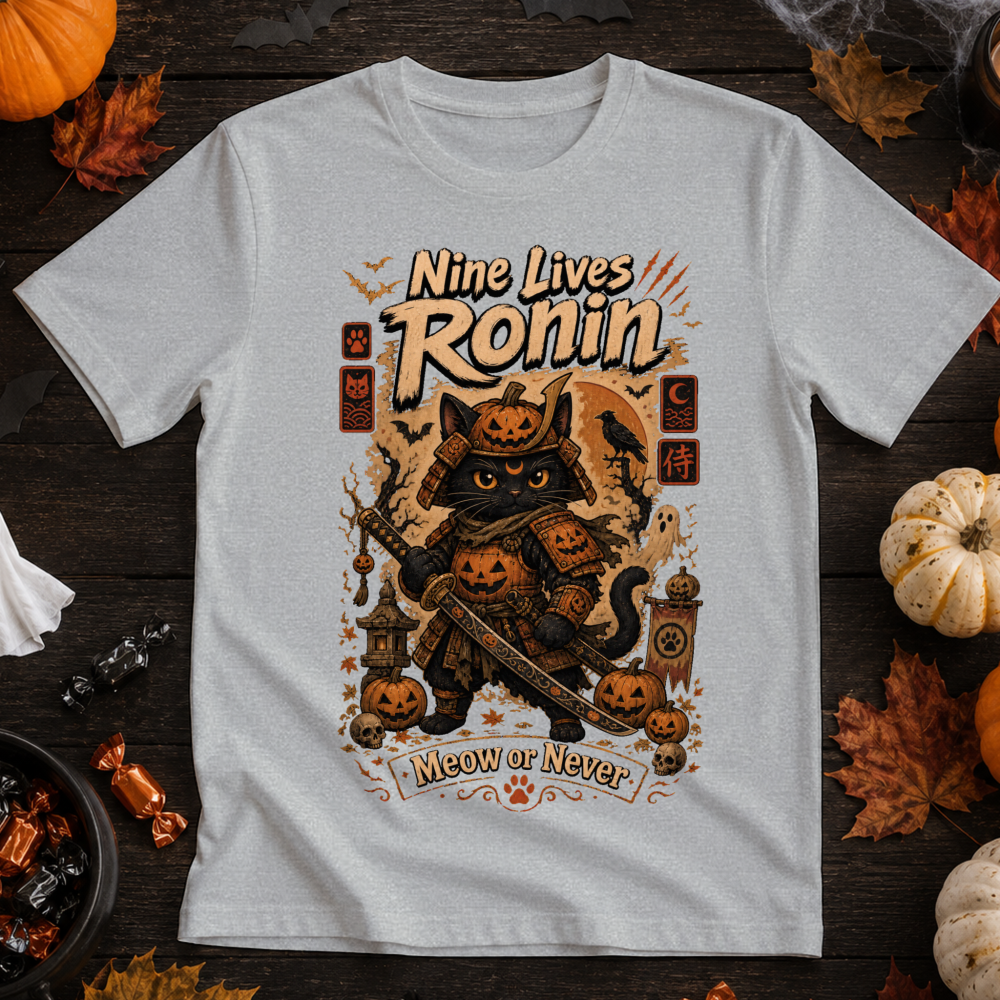 Vintage Halloween Samurai Cat T-Shirt