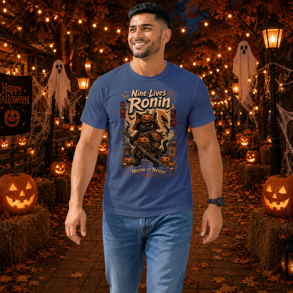 Vintage Halloween Samurai Cat T-Shirt