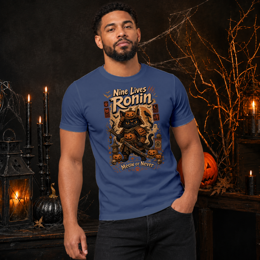 Vintage Halloween Samurai Cat T-Shirt