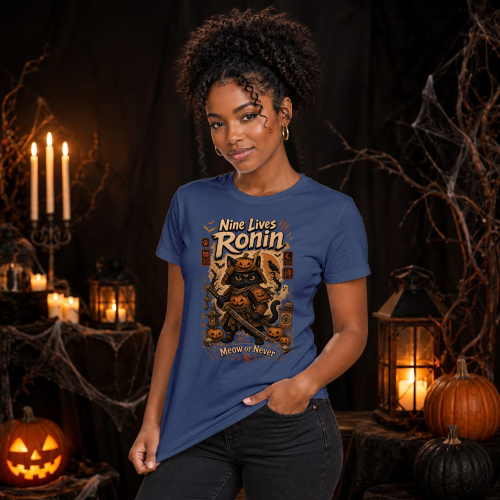 Vintage Halloween Samurai Cat T-Shirt