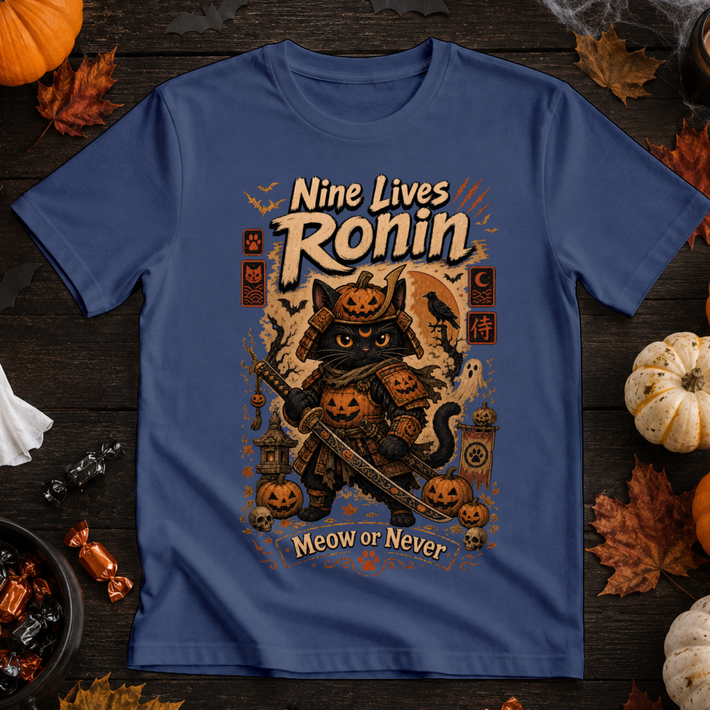 Vintage Halloween Samurai Cat T-Shirt