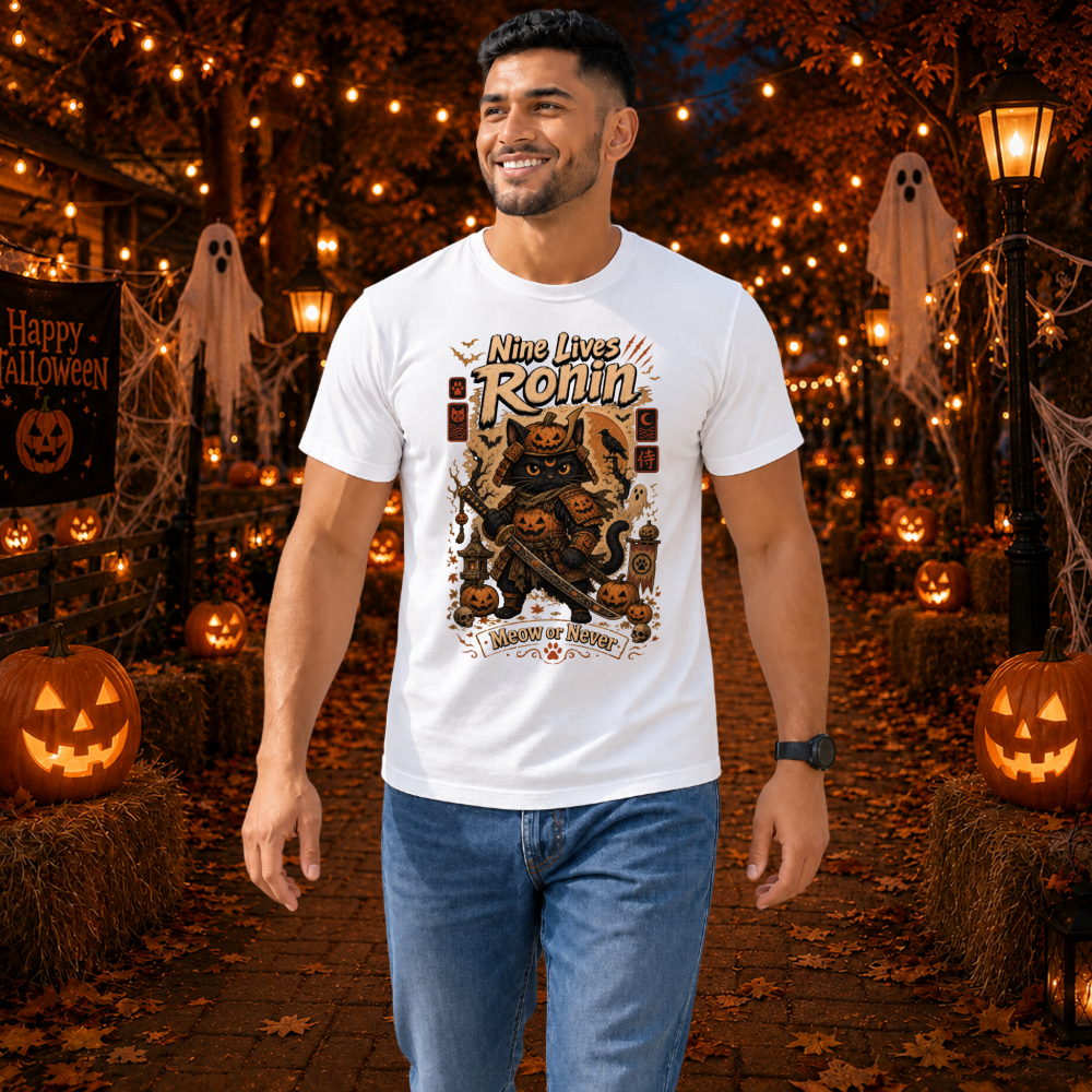 Vintage Halloween Samurai Cat T-Shirt