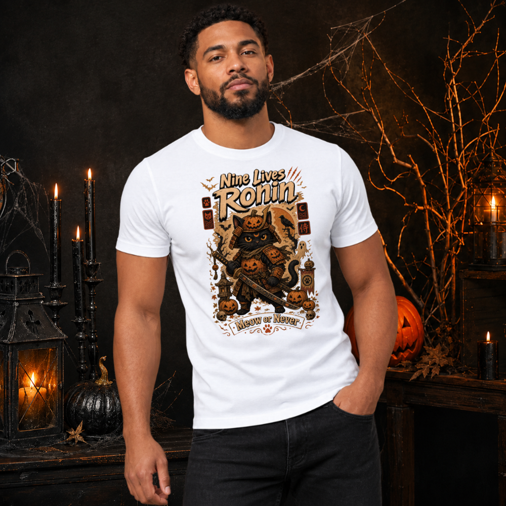 Vintage Halloween Samurai Cat T-Shirt