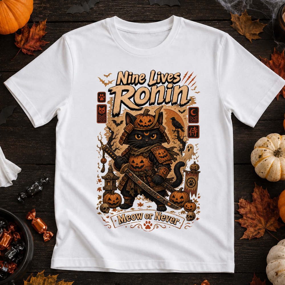Vintage Halloween Samurai Cat T-Shirt