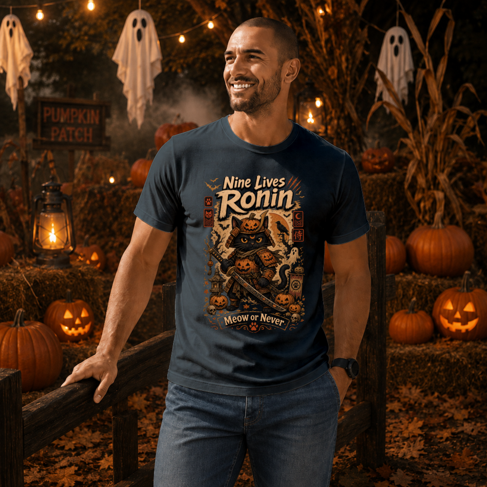 Vintage Halloween Samurai Cat T-Shirt