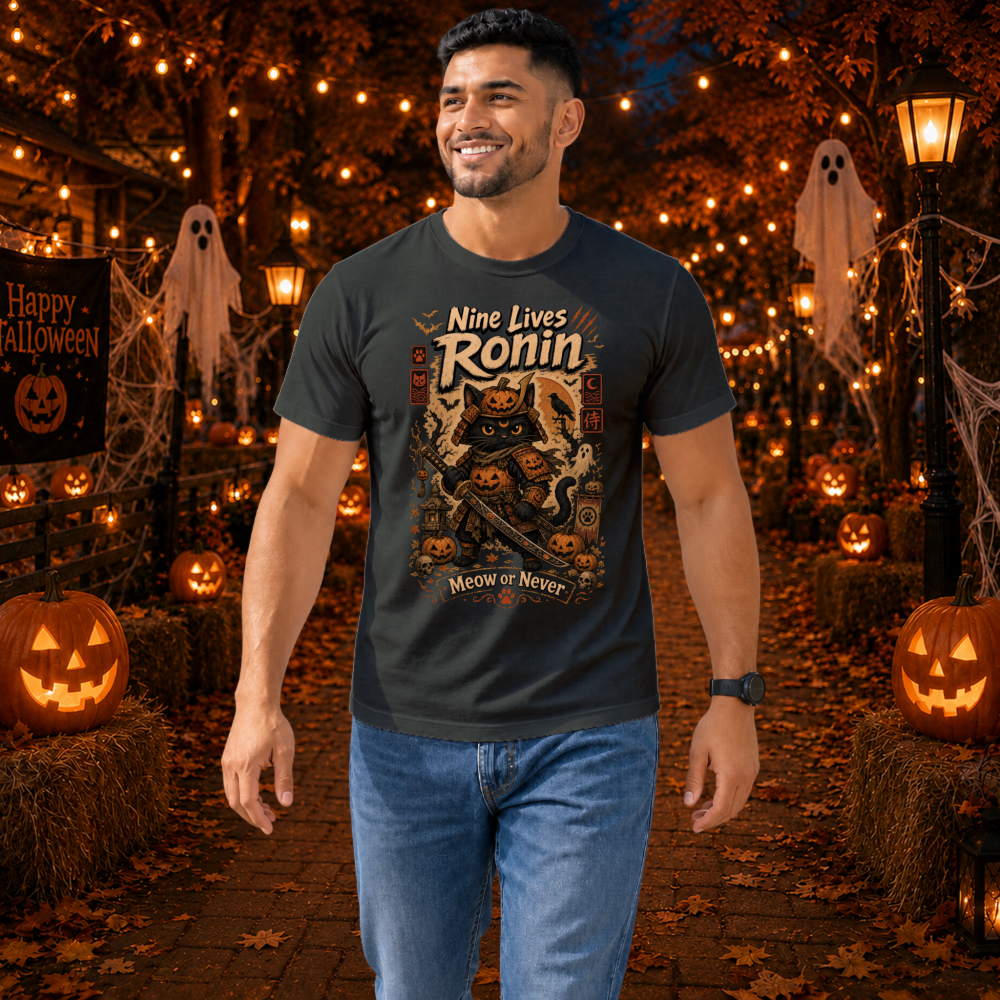 Vintage Halloween Samurai Cat T-Shirt