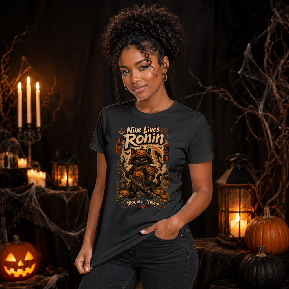 Vintage Halloween Samurai Cat T-Shirt