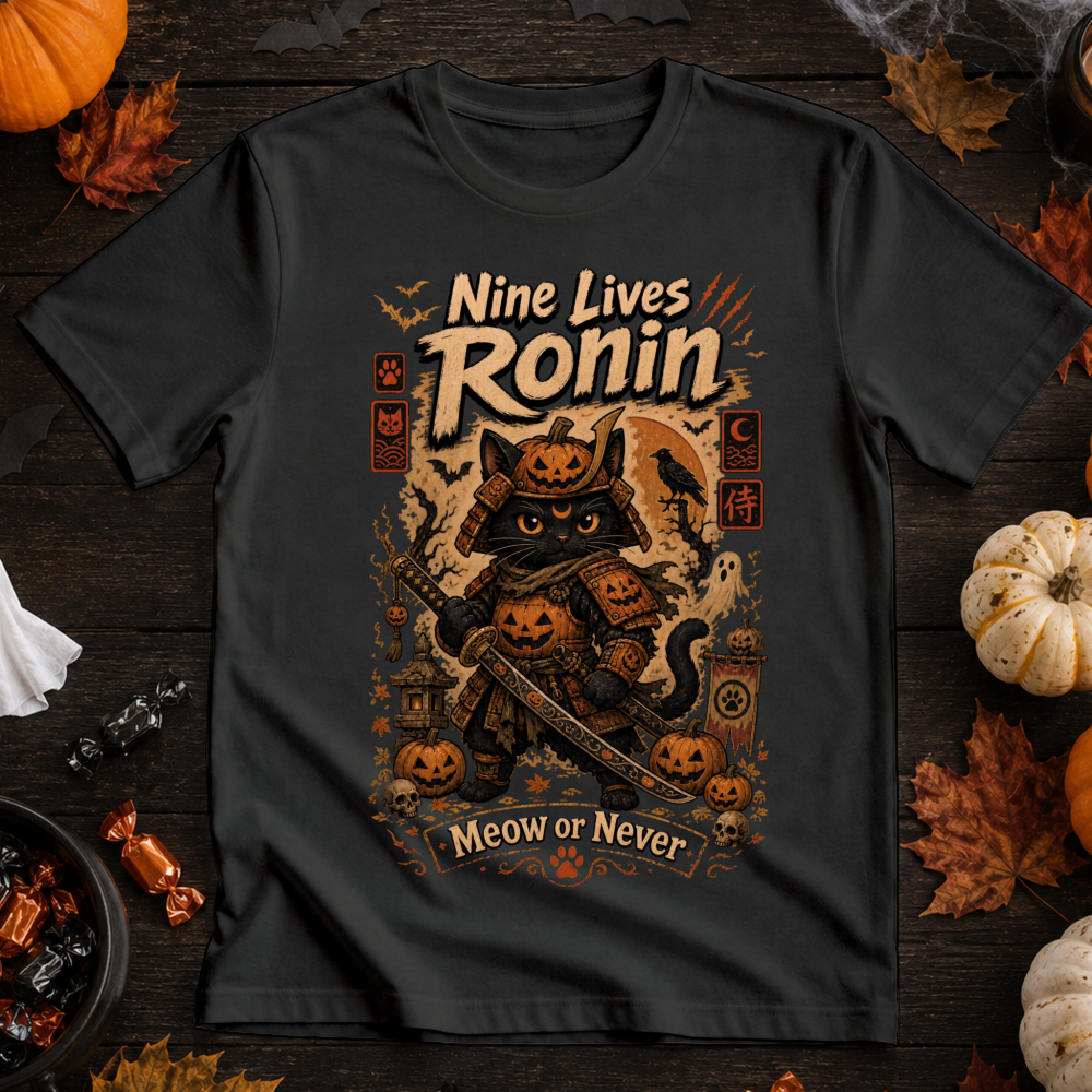 Vintage Halloween Samurai Cat T-Shirt