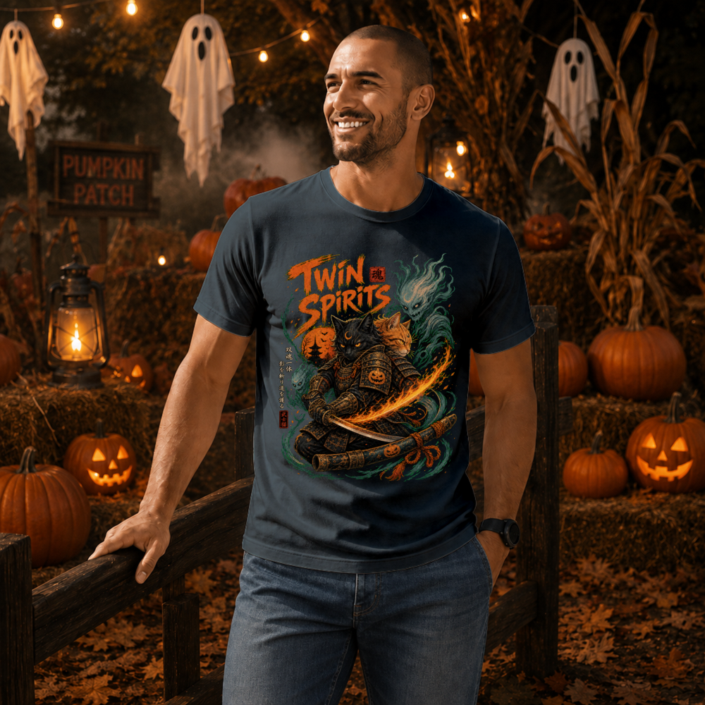 Twin Spirits Samurai Cat T-Shirt