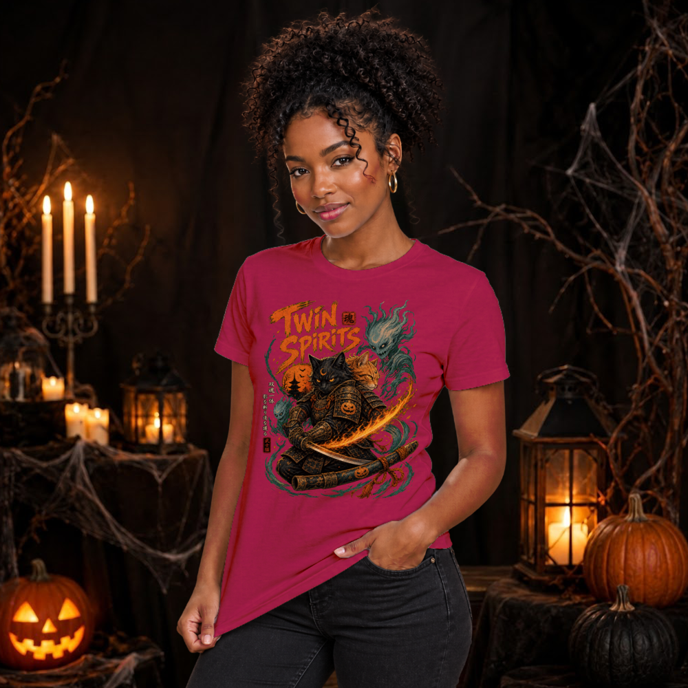 Twin Spirits Samurai Cat T-Shirt