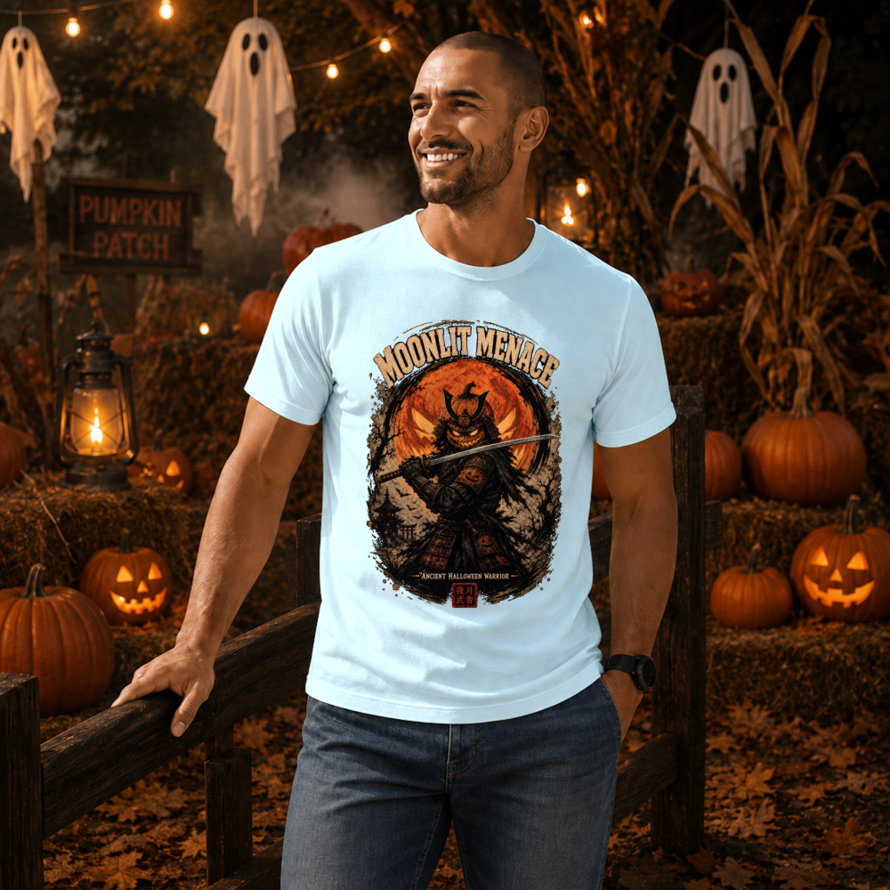 Moonlit Menace Pumpkin Samurai T-Shirt