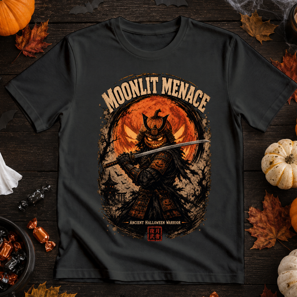 Moonlit Menace Pumpkin Samurai T-Shirt