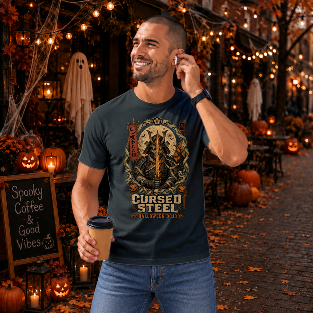 Cursed Steel Halloween Samurai Black T-Shirt