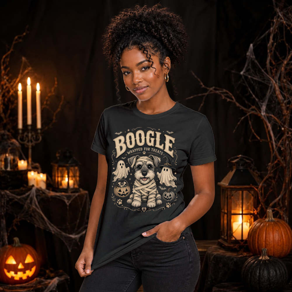 Boogle Wrapped for Treats Mummy Schnauzer T-Shirt