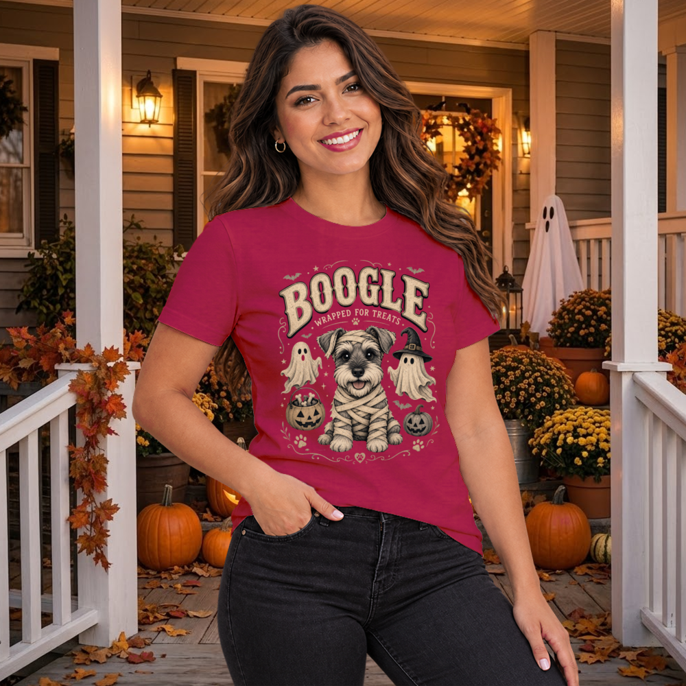 Boogle Wrapped for Treats Mummy Schnauzer T-Shirt