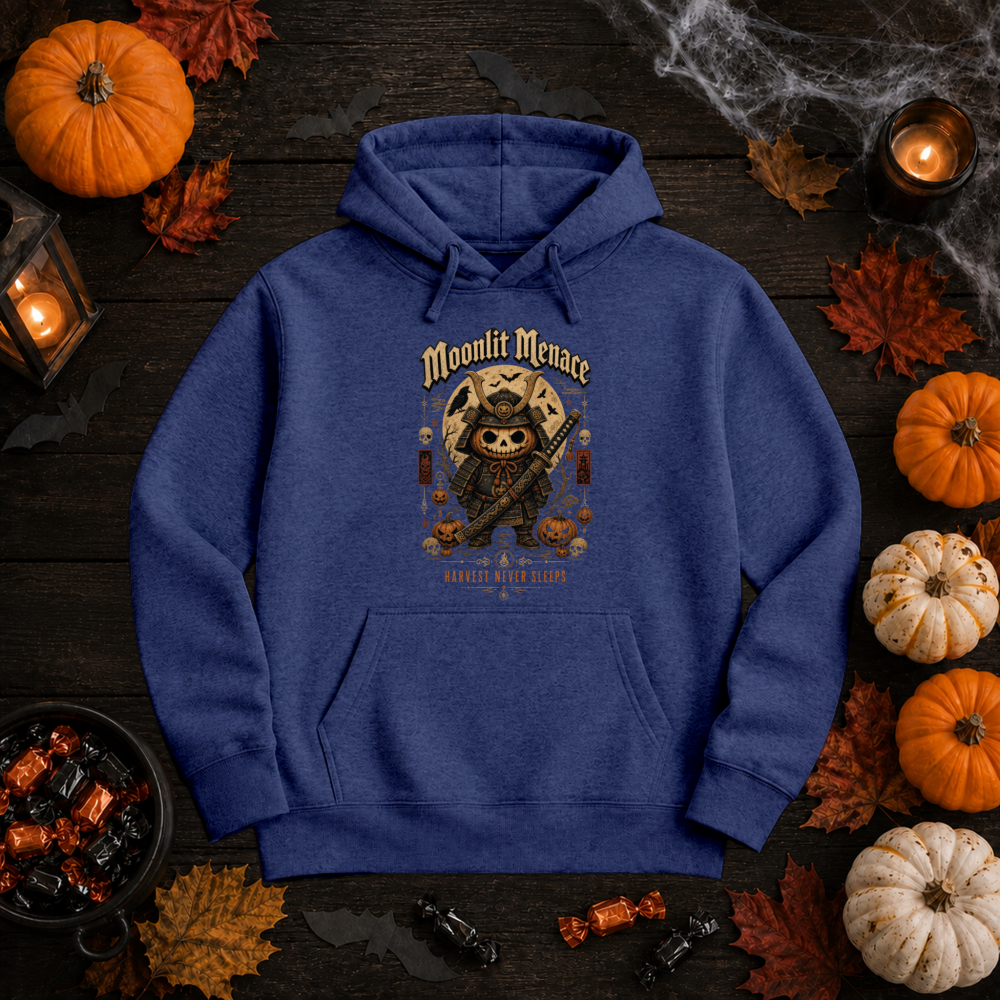 Moonlit Menace Skull Pumpkin Samurai Hoodie