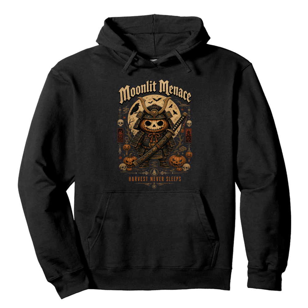 Moonlit Menace Skull Pumpkin Samurai Hoodie
