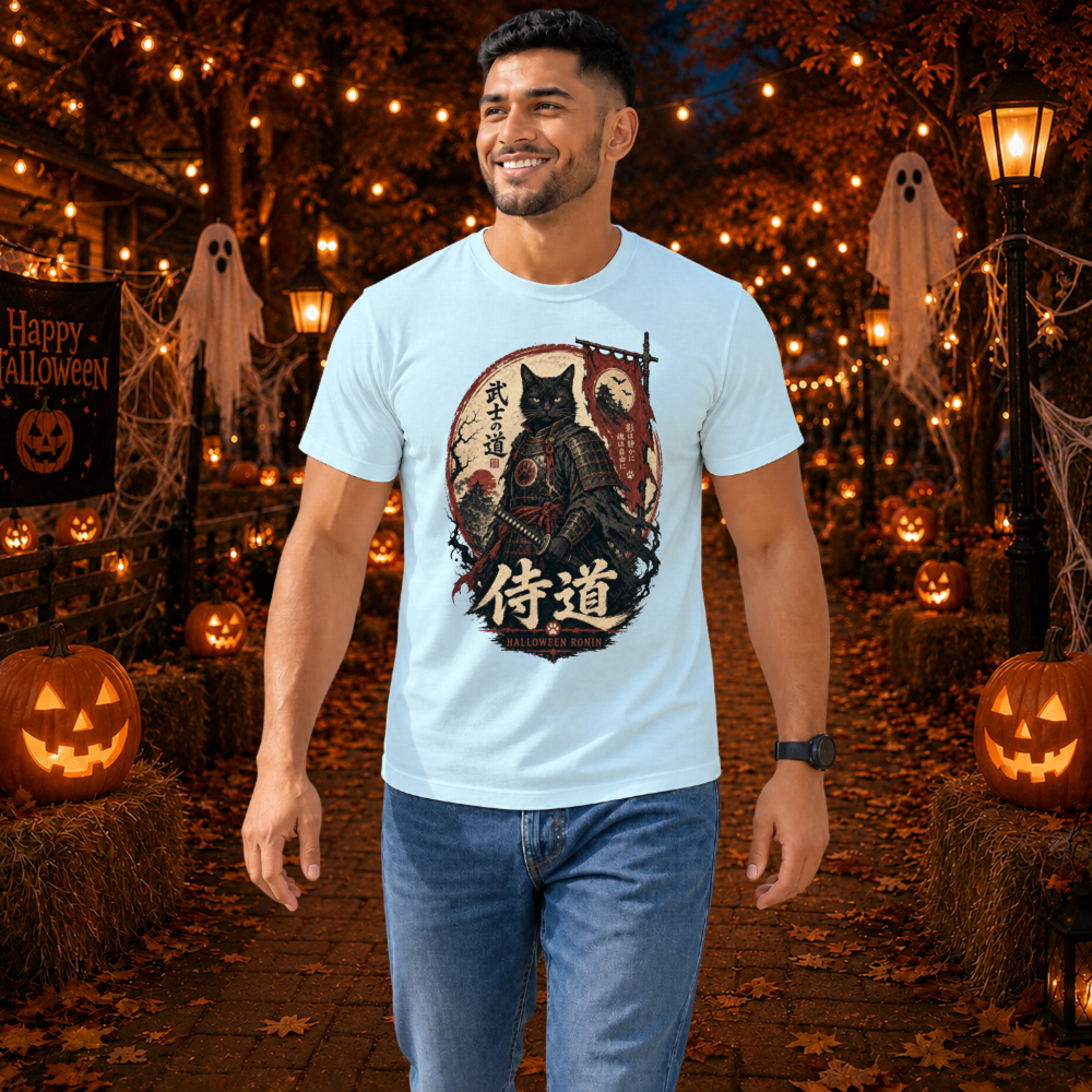 Halloween Black Cat Samurai T-Shirt