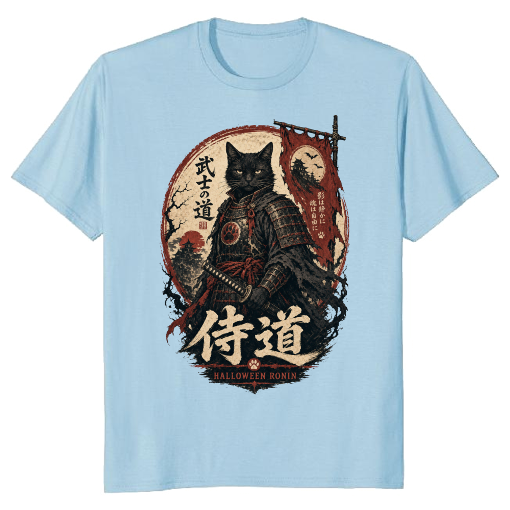Halloween Black Cat Samurai T-Shirt