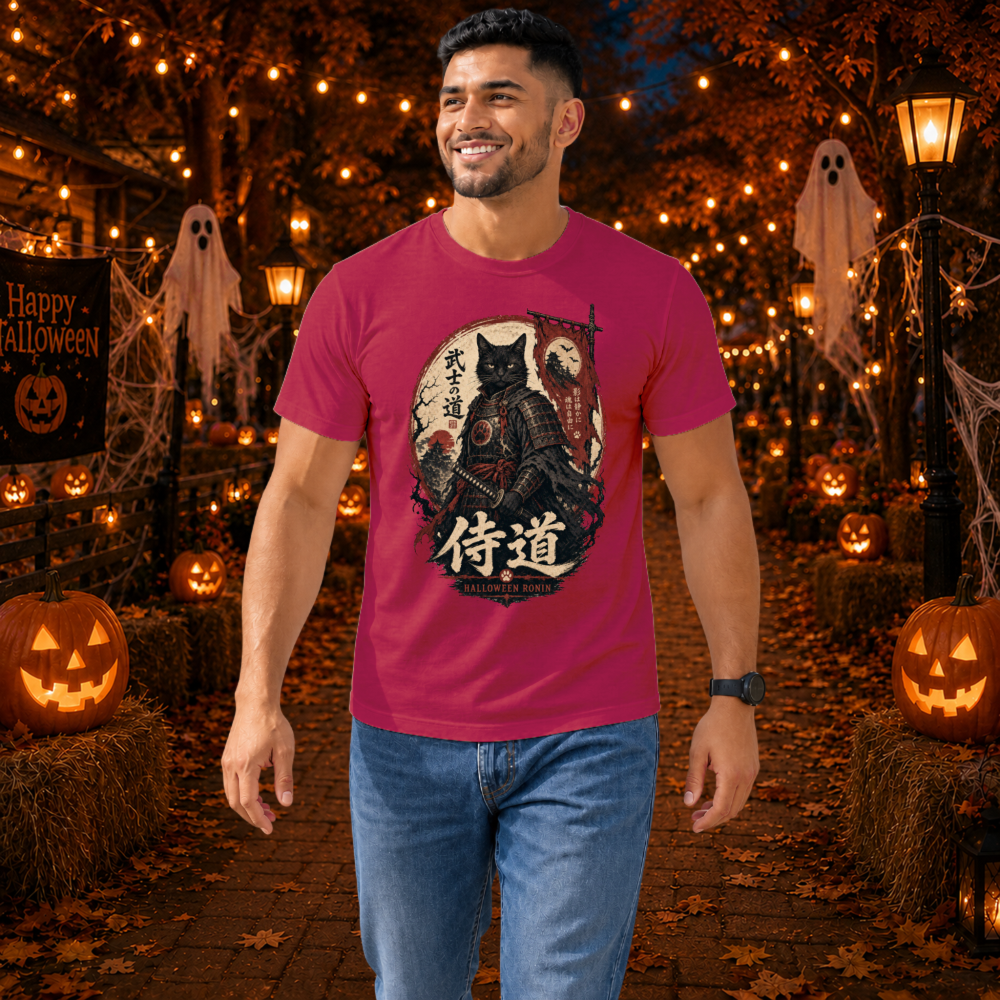 Halloween Black Cat Samurai T-Shirt