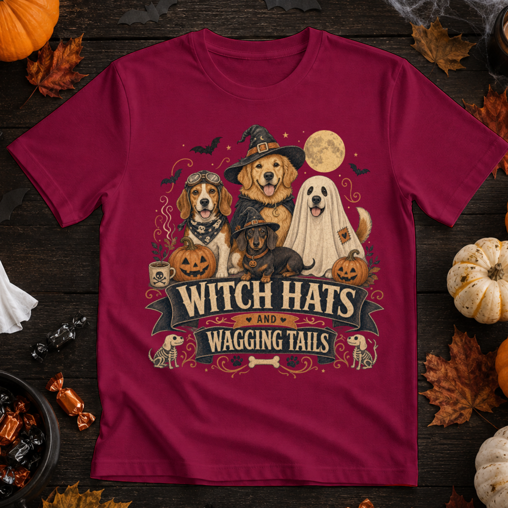 Witch Hats Wagging Tails Vintage Dog T-Shirt
