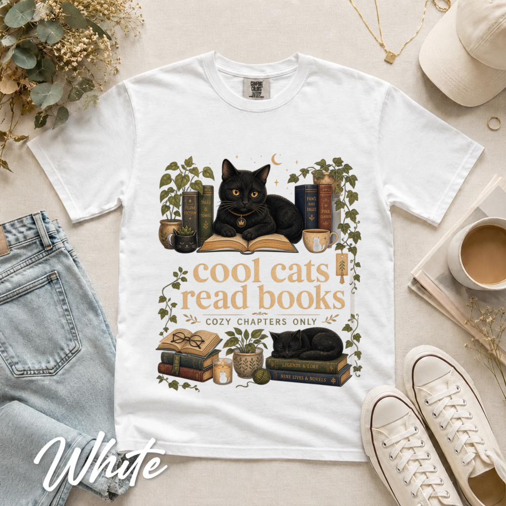 Cool Cats Read Books Library Cat T-Shirt