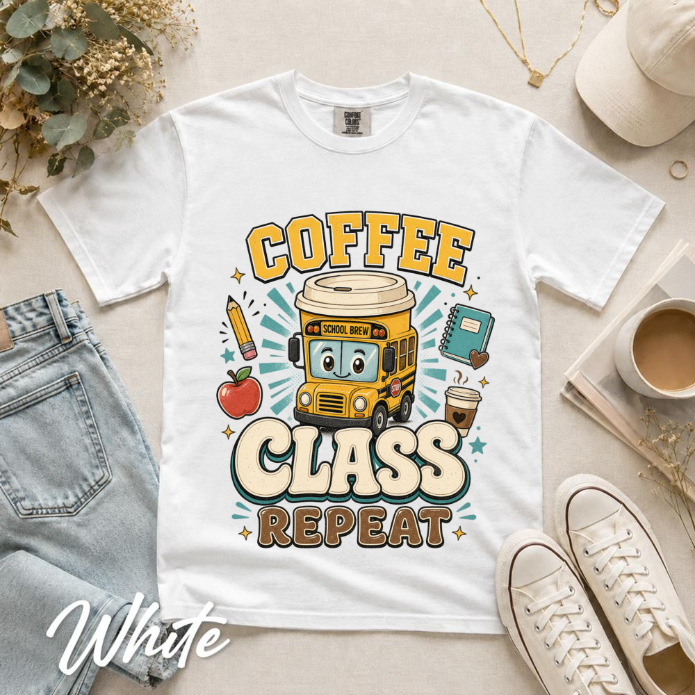 Coffee Teach Repeat Retro School Bus T-Shirt