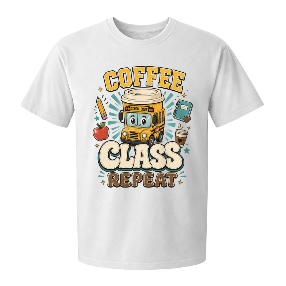 Coffee Teach Repeat Retro School Bus T-Shirt