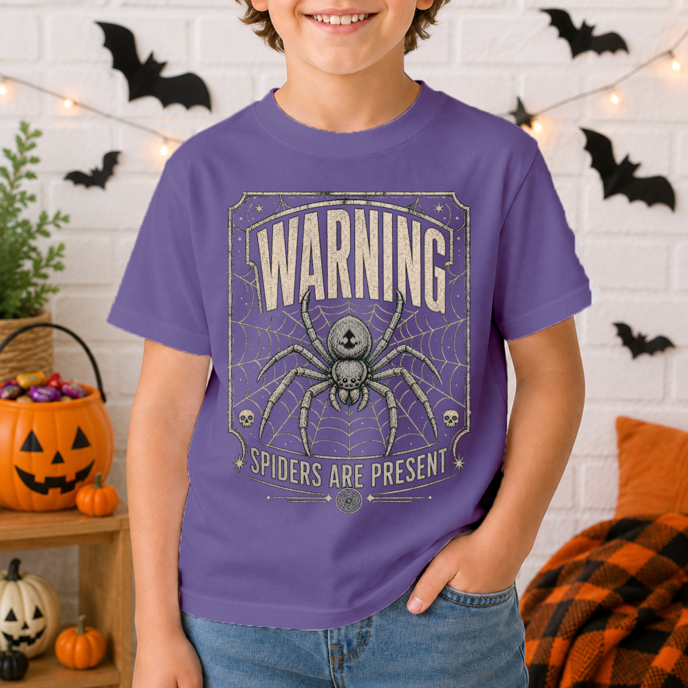 Warning Spiders Are Present Vintage Spider Youth T-Shirt