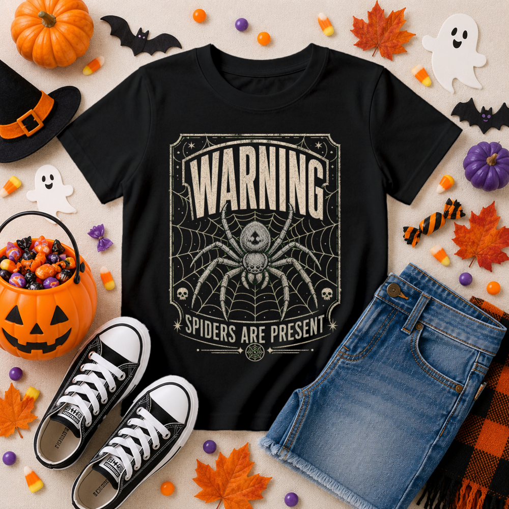 Warning Spiders Are Present Vintage Spider Youth T-Shirt