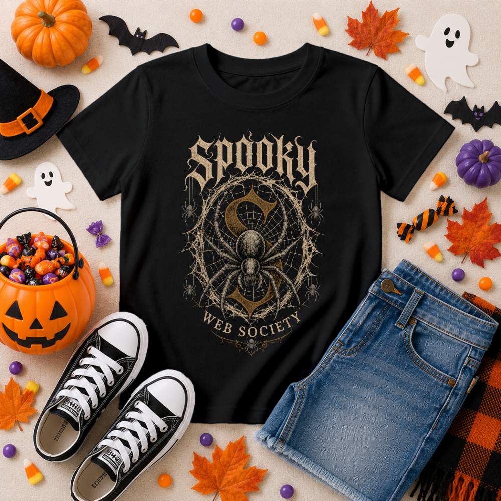 Spooky Web Society Gothic Spider Black Youth T-Shirt