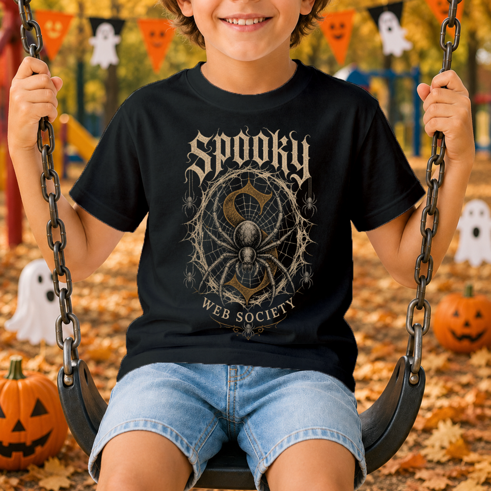 Spooky Web Society Gothic Spider Black Youth T-Shirt