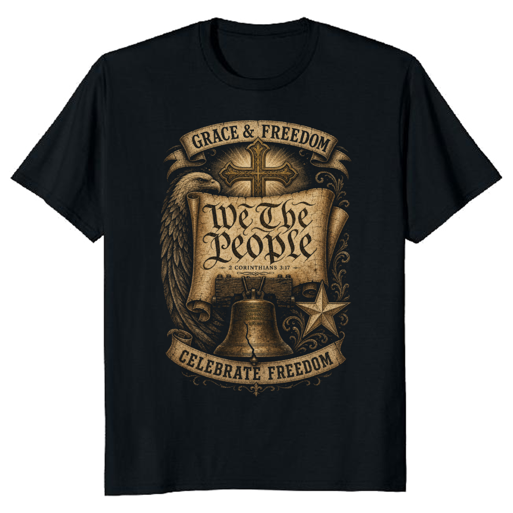 Patriotic Cross American Flag Faith Graphic T-Shirt