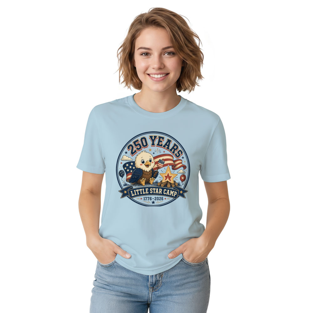 Cute Cartoon Bald Eagle, 4th Of July American Flag Merica USA 250 Years Still Free Funny Red White Blue Celebration T-Shirt