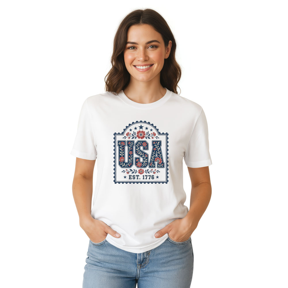USA Cottagecore Wildflower Lettering Botanical Graphic T-Shirt