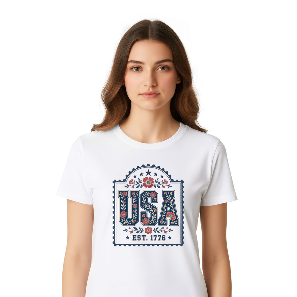 USA Cottagecore Wildflower Lettering Botanical Graphic T-Shirt