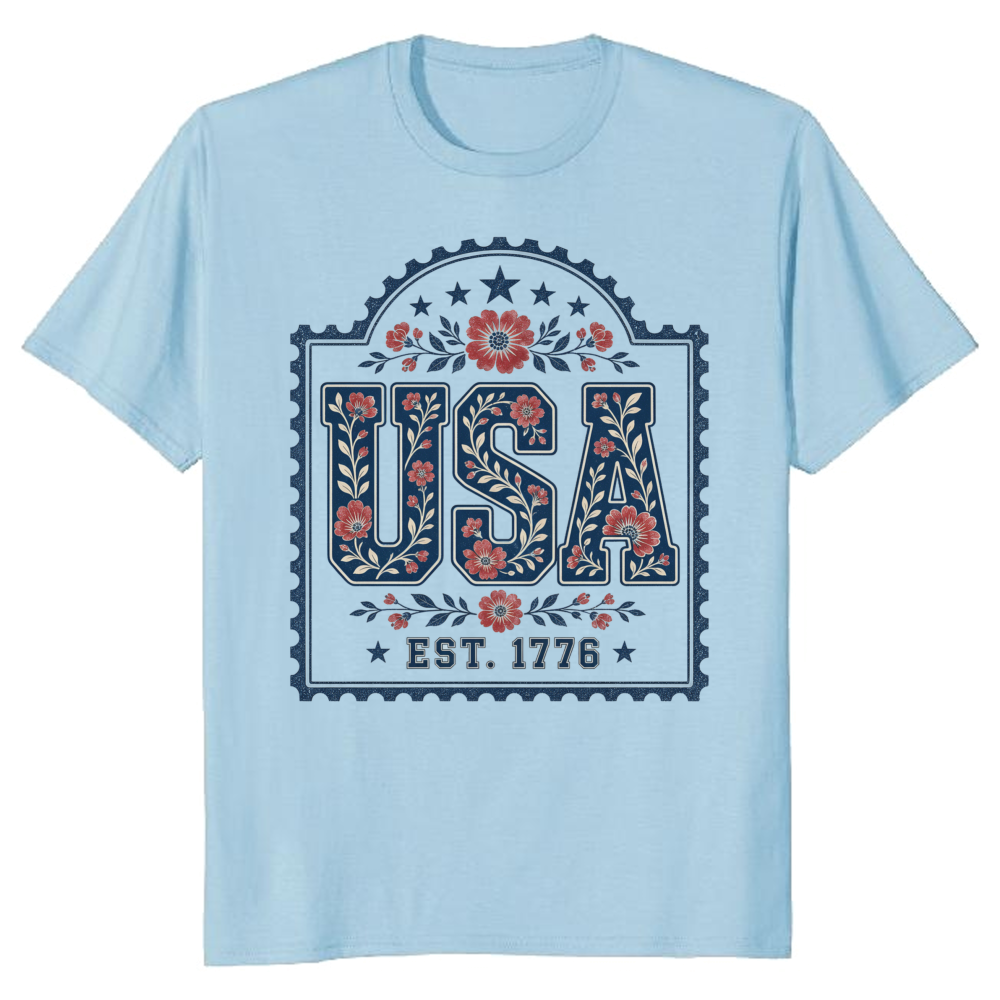 USA Cottagecore Wildflower Lettering Botanical Graphic T-Shirt